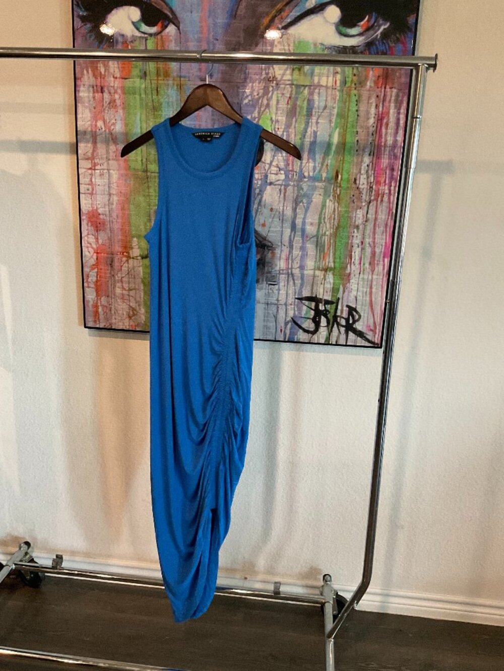 Veronica Beard Haylee Ruched Midi Dress Blue Small